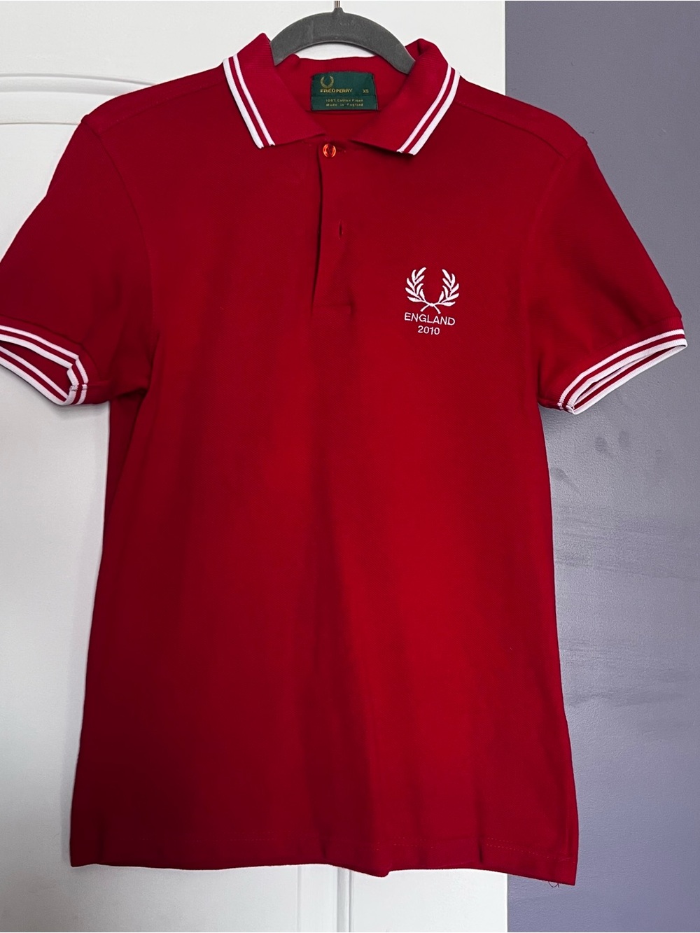 Fred Perry Red Polo with White Trim World Cup 2010 England EUC